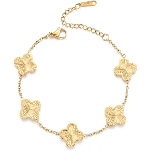 Four Leaf Clover Charm Bracelet 18K Gold Plated Clover Lucky Bracelet Flower - Picture 2 of 5